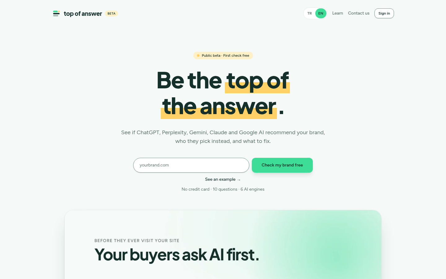 Top of Answer homepage